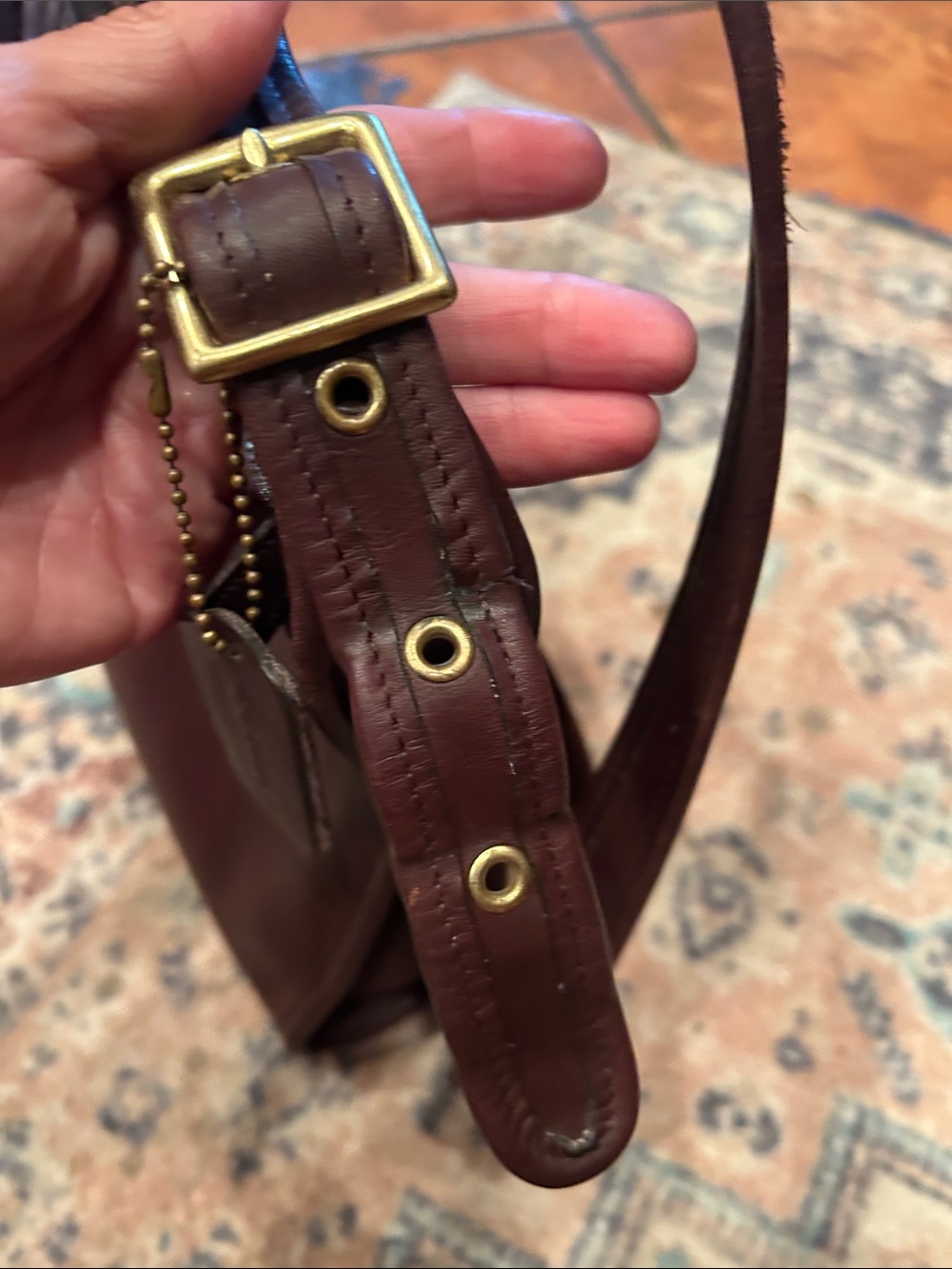 Coach Dark Brown Leather Crossbody with Brass Accents - Picture 5 of 15